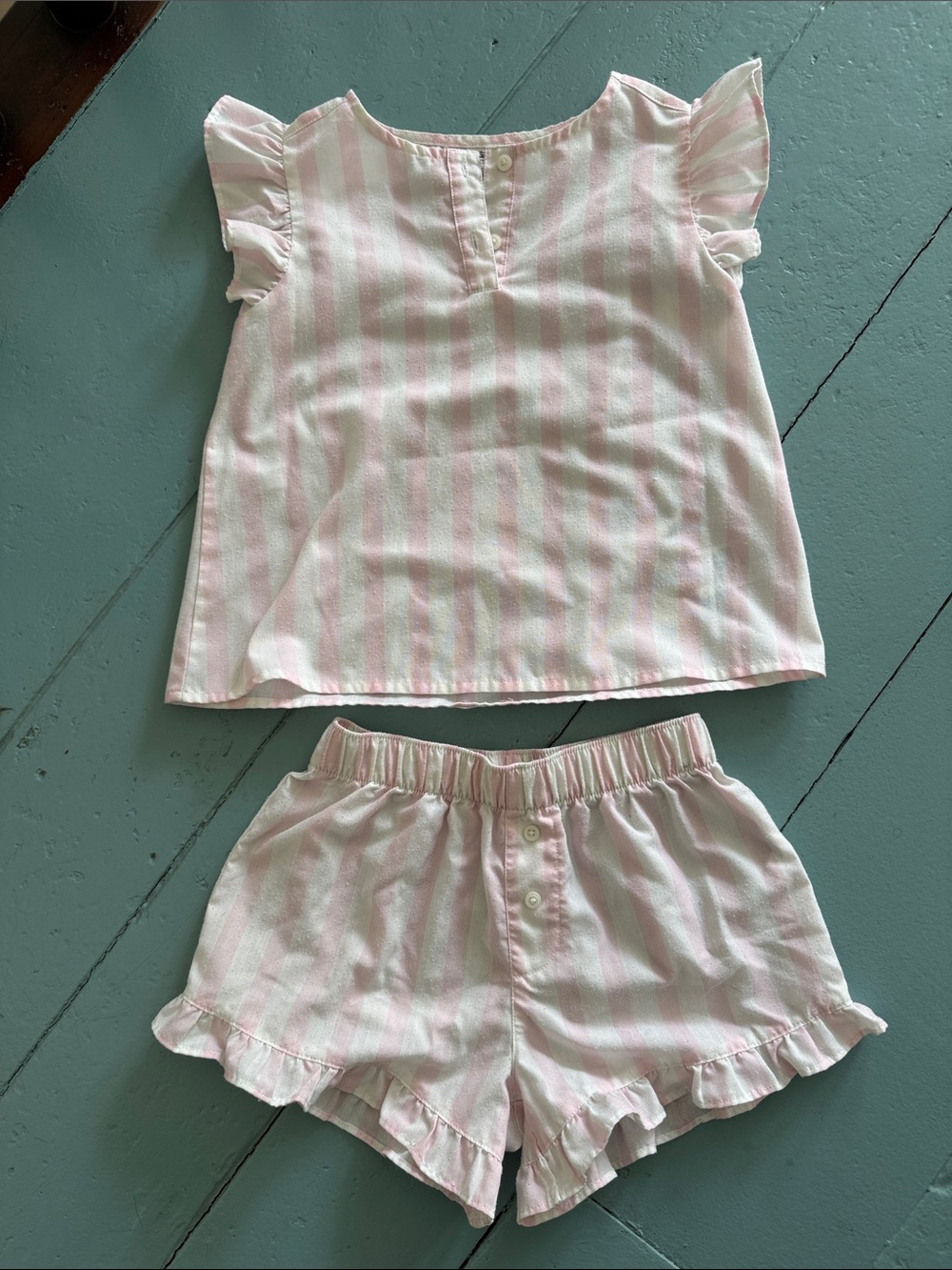 JCrew crewcuts Girls Pink Stripe Ruffle Sleep Set - Kids Pajamas